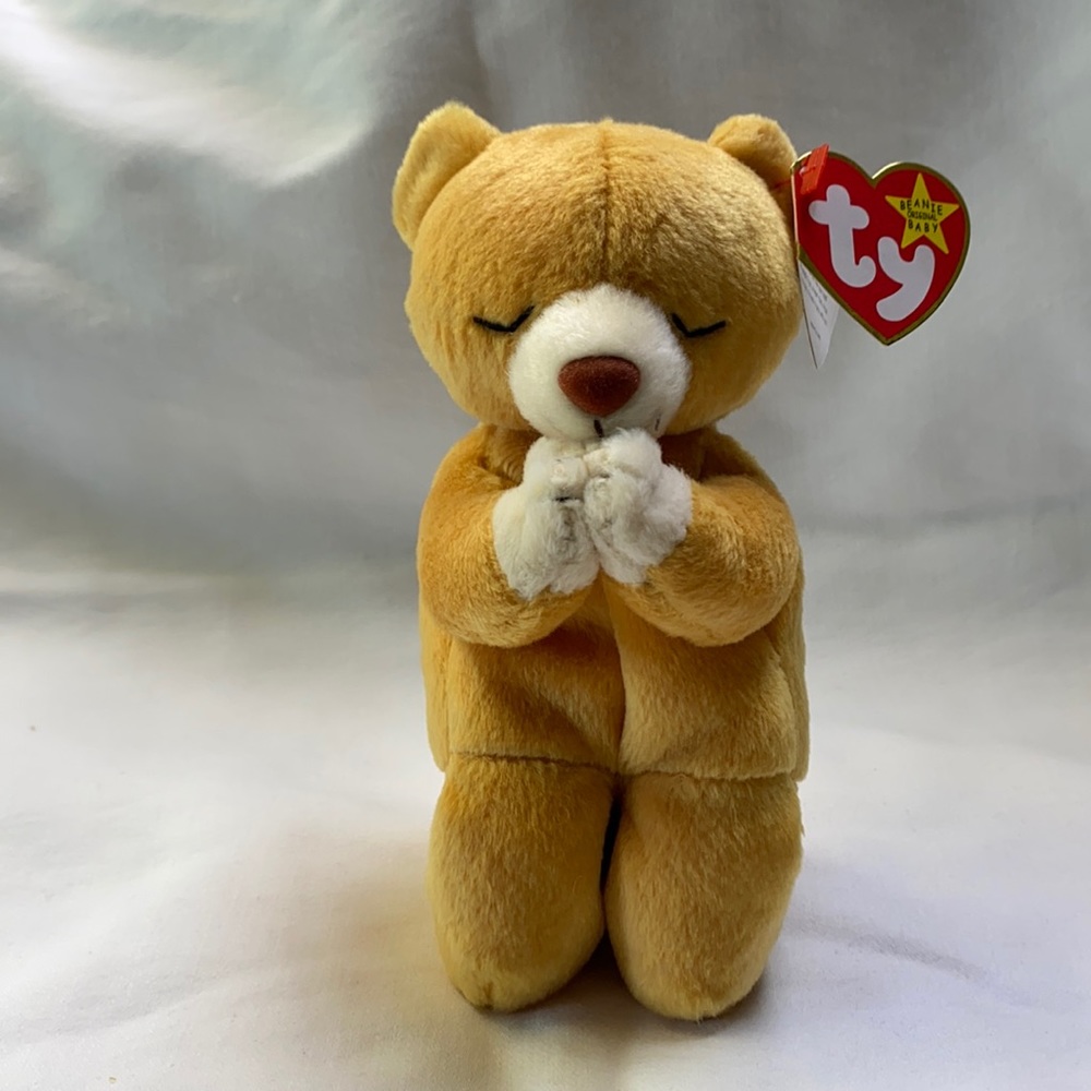 Ty Tan and White Beanie Baby Bear